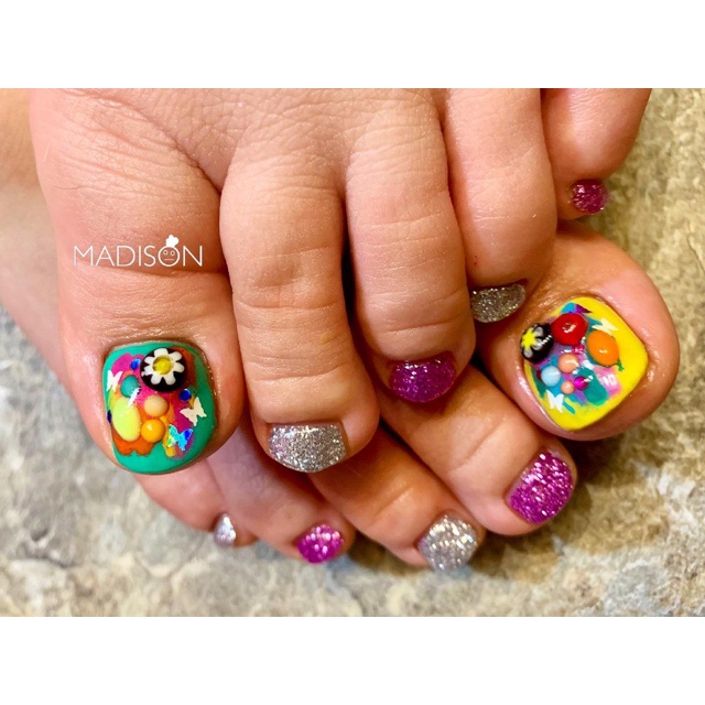 colorful foot nail🌈🌈